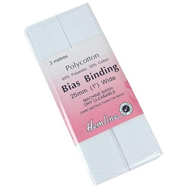 Hemline Bias Binding: Polycotton White 2.5m x 25mm