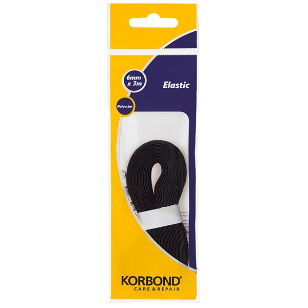 Korbond Polyester Elastic Black 6mm x 3m