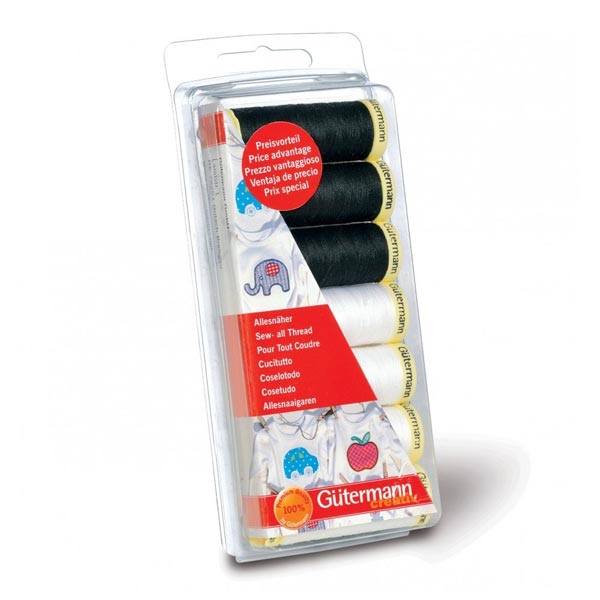 Gutermann Creativ Thread Set Sew-All Black & White 100mm | Set of 7