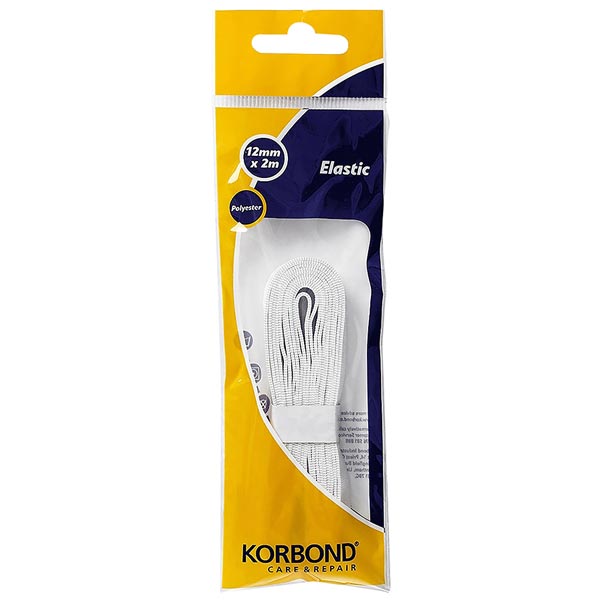 Korbond Polyester Elastic White 12mm x 2m