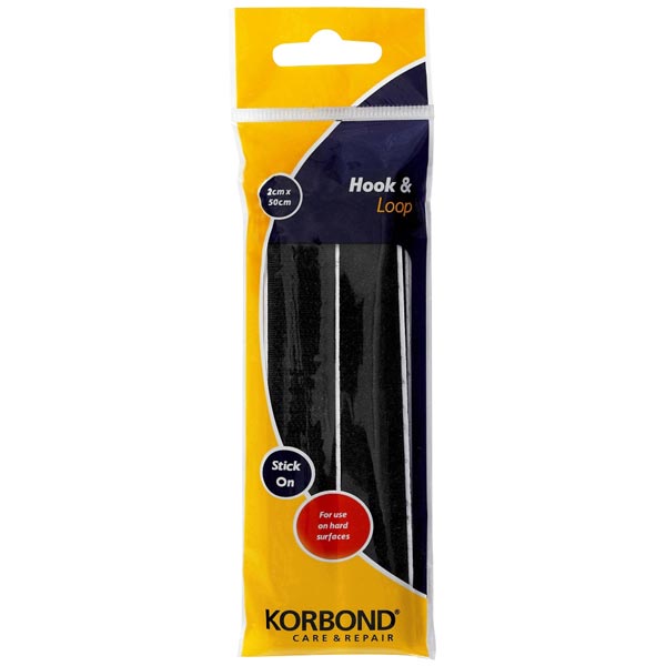Korbond Stick On Hook & Loop Black 2cm x 50cm
