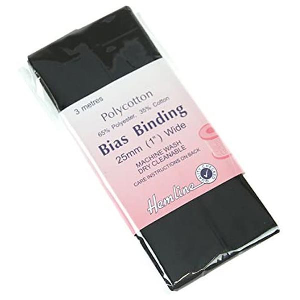 Hemline Bias Binding: Polycotton Black 2.5m x 25mm