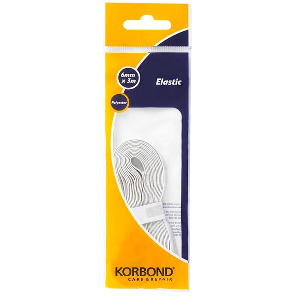 Korbond Polyester Elastic White 6mm x 3m