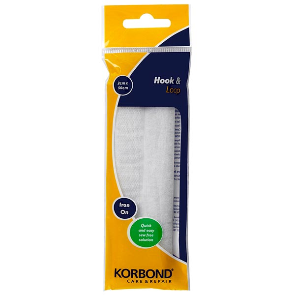 Korbond Iron On Hook & Loop White 2cm x 50cm
