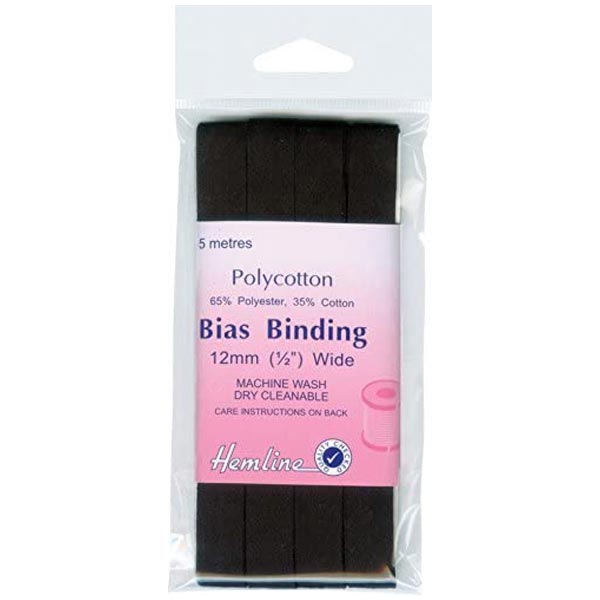 Hemline Bias Binding: Polycotton Black 5m x 12mm