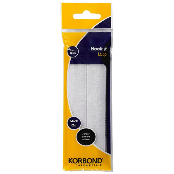 Korbond Stick On Hook & Loop White 2cm x 50cm
