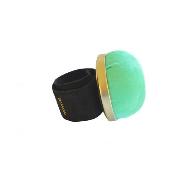 Bohin Velvet Pin Cushion in Water Green with Slap Bracelet