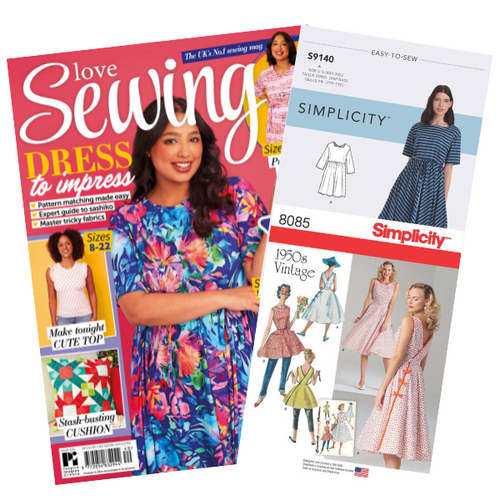 Love Sewing Magazine #140 With Simplicity 8085 Vintage Wrap & 9140 Pullover Dress Patterns