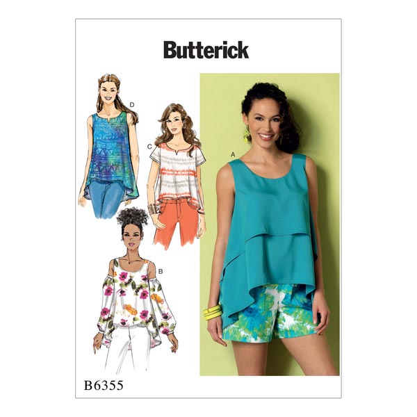 Butterick B6355 Sewing Pattern - Misses' Overlay, Cold Shoulder or Notch-Neck Tops