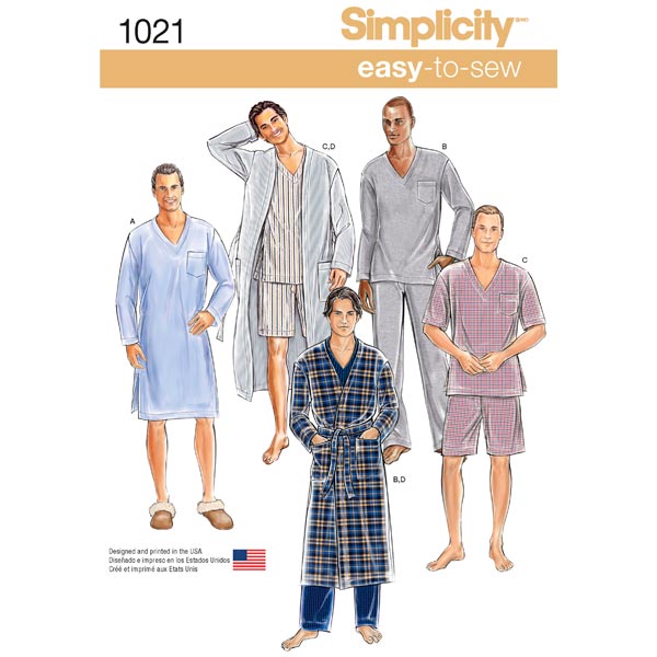 Simplicity 1021 Sewing Pattern Men's Classic Pyjamas & Robe