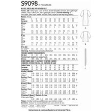 Simplicity S9098 Sewing Pattern Misses' Dress & Top with Tie Belt