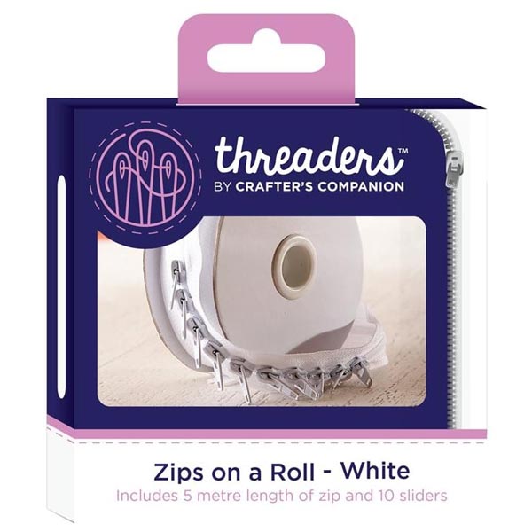 Threaders Zips On A Roll White 5m