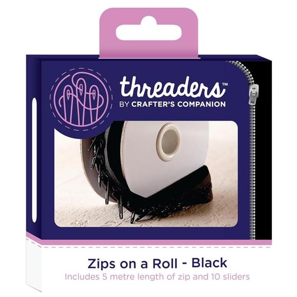 Threaders Zips On A Roll Black 5m