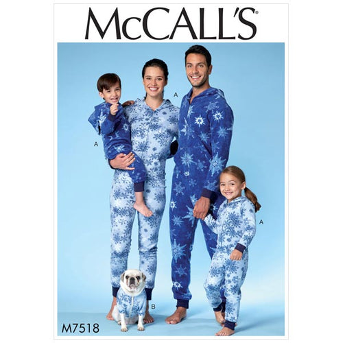 McCall's M7518 Sewing Pattern Men's Misses', Boys, & Girls Hooded Jumpsuit and Dog Coat