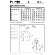 Burda Style Pattern B9353 Child's A-Line Coat