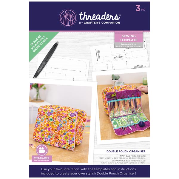 Threaders Sewing Templates Double Pouch Organiser Template | Set of 3