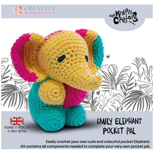 Creative World of Crafts Knitty Critters Crochet Kit Emily Elephant | Pocket Pals Collection