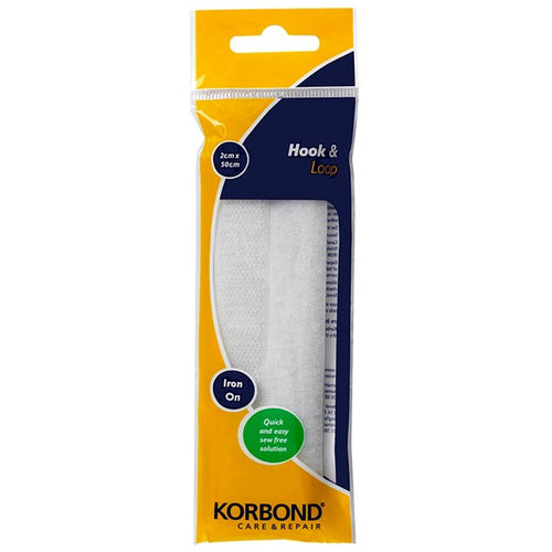 Korbond Iron On Hook & Loop White 2cm x 50cm