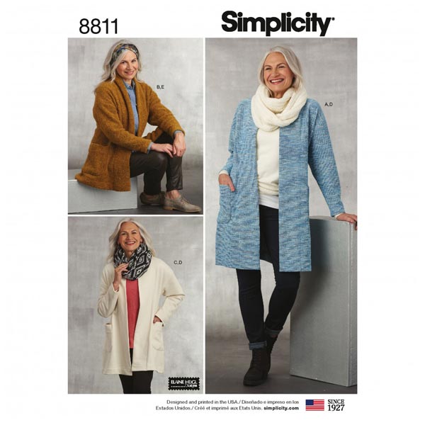 Simplicity 8811 Sewing Pattern Misses' Knit Cardigan Jacket, Scarf and Headband