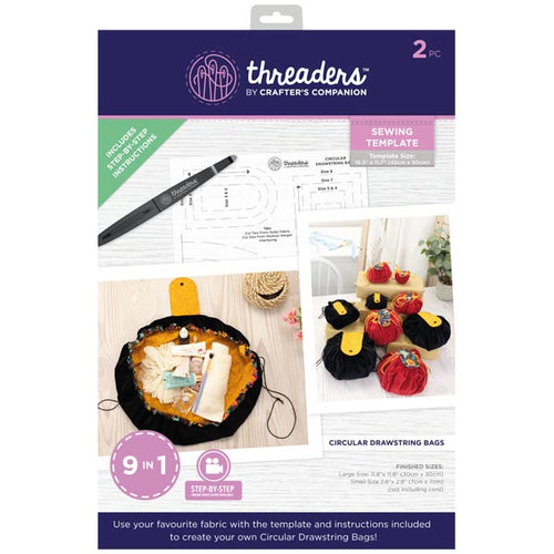 Threaders Sewing Templates Circular Drawstring Bags | Set of 2